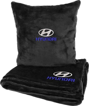 Подушка и плед в авто EVAtech из махры M для Hyundai черные (MBLMPSMBV013)