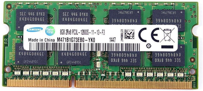 Samsung 8GB DDR3L SO-DIMM 1600MHz PC3L-12800 1Rx8 Non-ECC, Unbuffered, 1.35V Laptop RAM (M471B1G73EB0-YK0)