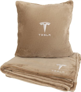 Подушка и плед в авто EVAtech из махры S для Tesla бежевые (MBLMPSSIV040)