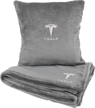 Подушка и плед в авто EVAtech из махры S для Tesla серые (MBLMPSSGV040)