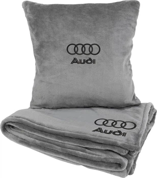 Подушка та плед в авто EVAtech із махри S для Audi сірі (MBLMPSSGV096)