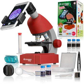 Мікроскоп Bresser Junior 40x-640x Red з набором для дослідів та адаптером для смартфона (8851300E8G000) 4696968