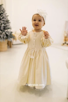 Ошатне плаття для дівчинки + пов'язка на голову Family Tradition з велюру з вишивкою 80 см айворі Зернятко