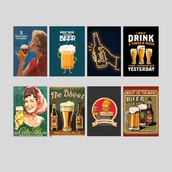 Набір вінтажних пивних постерів для пабу / 8 шт / пивний плакат / beer vintage poster 8