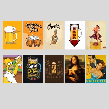 Набір вінтажних пивних постерів / 10 шт / пивний плакат / beer vintage poster 10