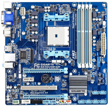 Материнская плата Socket FM2 GIGABYTE GA-F2A75M-D3H c HDMI, USB 3.0, SATA3 ( sFM2, 4 СЛОТА DDR3, AMD A75 ) Б/У