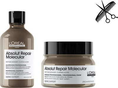 Професійний набір L`Oreal Professionnel Serie Expert Absolut Repair Molecular для  Відновлення структури Пошкодженого волосся Крем-шампунь 300 мл + Концентрована маска 250 мл (3474637153526/3474637217884)