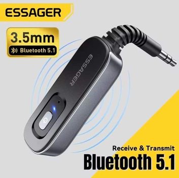 Bluetooth адаптер передавач та аудіоприймач Essager AUX трансмітер/ресивер 3,5мм з вбудованим акумулятором та мікрофоном BT5.1