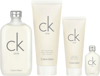 Zestaw unisex Calvin Klein Ck One Woda toaletowa 100 ml + Balsam do ciała 200 ml + Żel pod prysznic 100 ml + Woda toaletowa 5 ml (3616305433459)