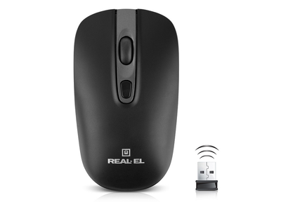Мышка REAL-EL RM-350W, беспроводная, цвет черный+серый