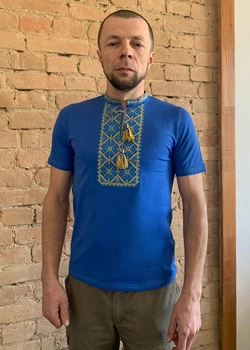 Чоловіча футболка вишиванка Ноко "Патріотична" синя з блакитно-жовтим орнаментом 3XL