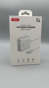 Зарядний пристрій XO 75 W Gan 3 USB+3 TYPE-З Desktop Fast Charger 1.5 м L. 0013388