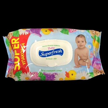 Влажные салфетки с клапаном для детей и мам SUPER FRESH 120шт 26985