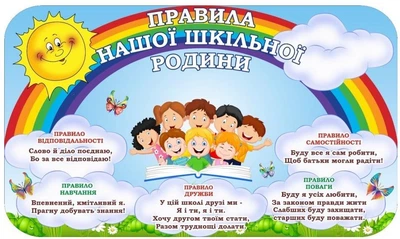 Стенд «Правила нашої шкільної родини» для школи ліцею гімназії 680мм×400мм (Арт2054)