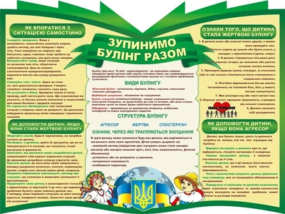 Стенд «Стоп булінг!» для школи ліцею гімназії 1200мм×900мм (Арт2029)