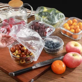 Пакети для продуктів на гумці на тарілки, кришки-чохли для посуду прозорі набір 100шт 29342