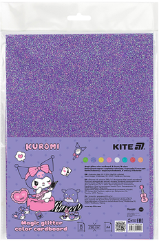 Картон цветной с волшебным глтиттером Kite Kuromi А4 8 цветов Пастель (HK24-423)
