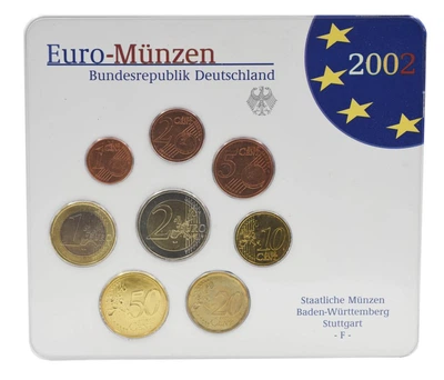 Набор монет Германия набор из 8 монет евро 2002 UNC F 1, 2, 5, 10, 20, 50 евроцентов, 1, 2 евро в сувенирной упаковке