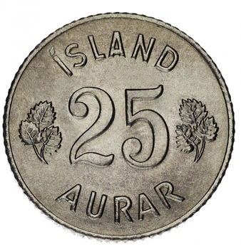 Монета Ісландія 25 ейре 1965 F-VF