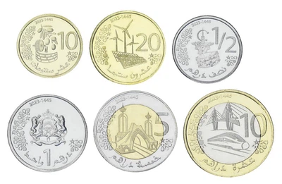 Набор монет Марокко набор из 6 монет 2023 UNC 10, 20, 50 сантим, 1, 5, 10 дирхам