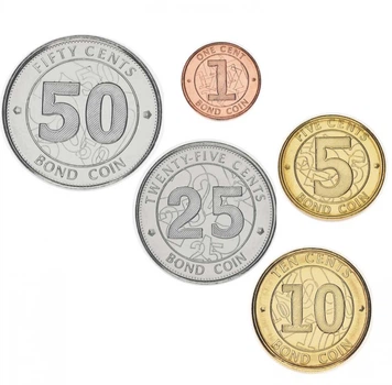 Набор монет Зимбабве набор из 5 монет 2014 UNC 1, 5, 10, 25, 50 центов