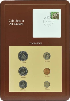 Набор монет Зимбабве Набор монет 1980-1983 UNC 1, 5, 10, 20, 50 центов, 1 доллар и 1 марка в сувенирной упаковке