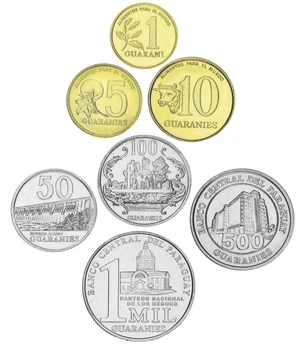 Набор монет Парагвай набор из 7 монет 1990-2014 UNC 1, 5, 10, 50, 100, 500, 1000 гуарани