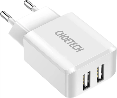 Сетевое зарядное устройство Choetech C0030 2xUSB-A 5В 2A White