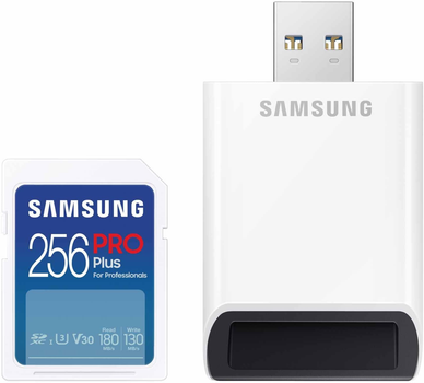 Карта памяти Samsung Pro Plus SDXC 256GB UHS-I U3 + считыватель (MB-SD256SB/WW)