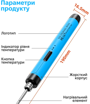 Бездротовий електричний паяльник Inspire XF-BLN-4 800 мАг Blue
