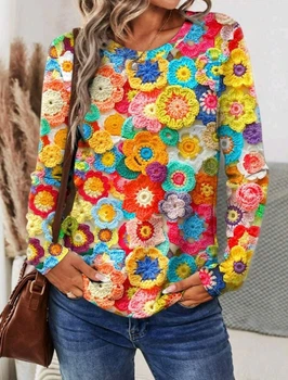 Блуза з рукавами друк 3D Floral PRINT яскрава жіноча Різнокольоровий M