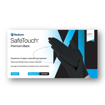 Перчатки Medicom SafeTouch® Premium итриловые без пудры текстурированные размер S 100 шт. Черные 5,0 г (1187H)