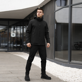 Демісезоний костюм Pobedov Softshell Куртка з капюшоном + Штани-карго чорний розмір XL