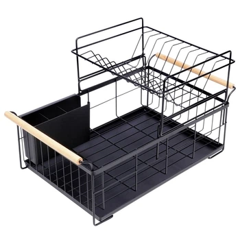 Сушарка для посуду чорна 2-х ярусна 48x29x28,5 см Vilde 229094