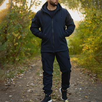 Мужской Комплект Куртка Softshell + Брюки на флисе / Костюм Intruder синий размер 3XL