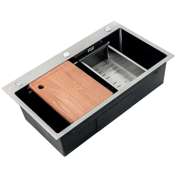 Мойка Zerix ZH7545-SET-05 DECOR NANO-BLACK (3.0/0.8) с нерж. стали, комплект (графит) (ZM5582)