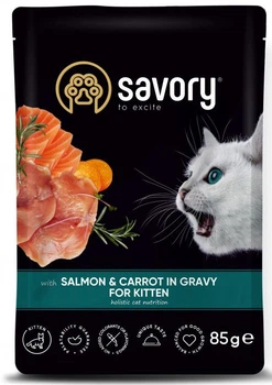 Повнораціонний вологий корм для кошенят з лососем та морквою у соусі Savory 85 г