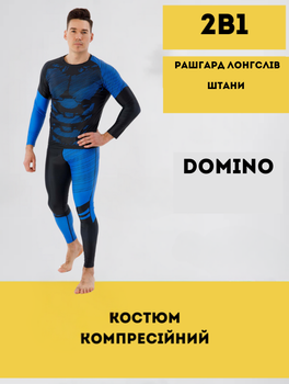 Костюм компрессионный мужской рашгард лонгслив и штаны Domino TC210-KC210-3 (полиэстер, спандекс, L, черный-синий)