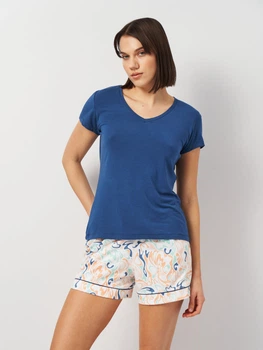Піжама (футболка + шорти) жіноча бавовняна Cornette Womens sleepwear 822-315 Lily А25 L Синій/Рожевий/Помаранчевий (5902458254521)