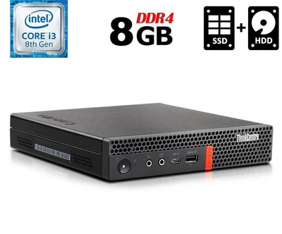 Неттоп Lenovo ThinkCentre M720q Tiny USFF / Intel Core i3-8100T (4 ядра по 3.1 GHz) / 8 GB DDR4 / 120 GB SSD + 500 GB HDD / Intel UHD Graphics 630 / USB 3.1 / Блок питания б/у
