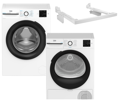 Вузька пральна машина Beko BM1WFSU37233WB + Сушильна машина Beko BM3T37239WB + З'єднувальна планка Beko PSKS (комплект)