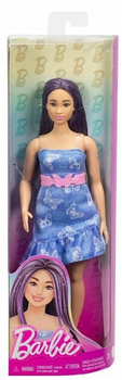 Lalka Mattel Barbie Fashionistka w niebieskiej sukience w motylki HYT89 (0194735255665)