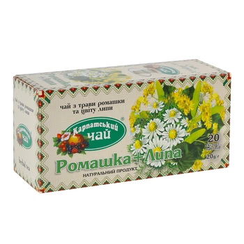 Чай травяной Карпатский чай Ромашка-Липа 20 пакетиков (4820024213929)