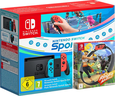 Ігрова консоль Nintendo Switch Neon Blue-Red (Upgraded version) + Гра Nintendo Switch Sports (російська версія) + Nintendo Switch Online 12 міс. + Ring Fit Adventure