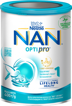 Детская смесь начальная молочная сухая NAN 1 Optipro с 5 олигосахаридами и L. Reuteri для детей с рождения 400 г (8445291394742)
