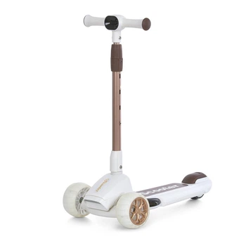 Детский складной самокат Scooter Sky 8106 колеса светятся со световыми и звуковыми эффектами Бело-коричневый
