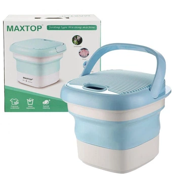 Складная стиральная машина силиконовая автоматическая, MAXTOP, Голубая / Портативная мини машинка для стирки