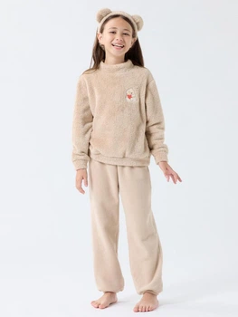 Детская теплая пижама + повязка для девочки Uniqlo 501701456 110 см Бежевая (1159825542)