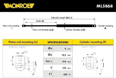 Газовий амортизатор багажника Monroe (ML5868)