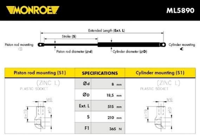 Газовый амортизатор багажника Monroe (ML5890)